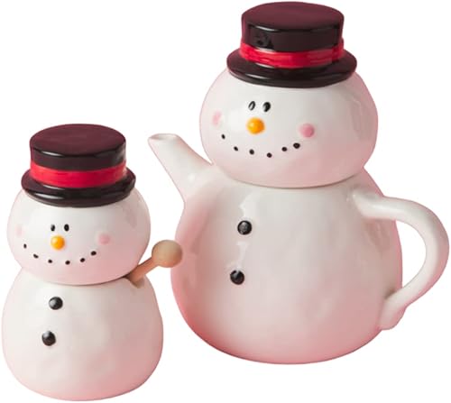 Hidd_ntr_asur_s 2 tetera de cerámica de muñeco de nieve y tarro de miel