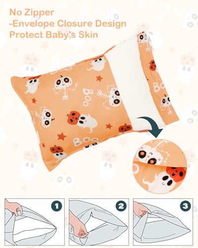 Image of ALVABABY Toddler Pillowcases Stretchy Soft Kids Pillow Cover 2 Pack Fit 13 inchx 18 inch or 12 inchx16 inch Envelope for Girl Boy Sleepy Travel Halloween 2TPE35A