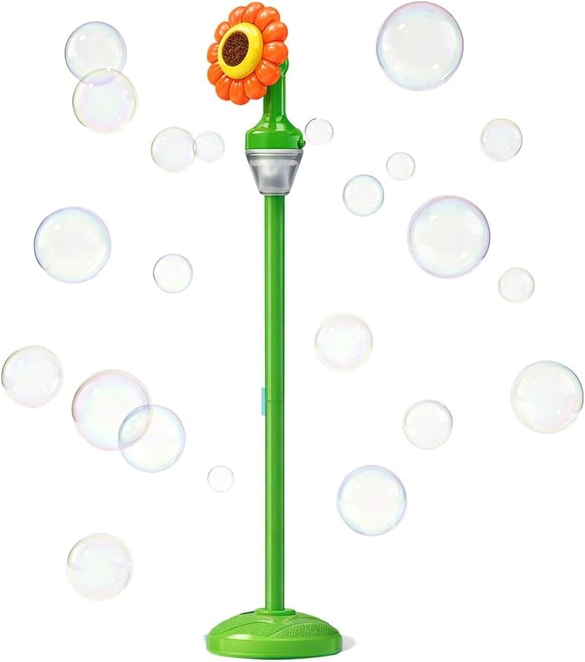 2026 New Automatic Bubble Machine, Standing Bubble Blower with Lights & Music, Adjustable Height Bubble Maker, Bubble Machine for Parties Birthday Wedding Outdoor (Orange Sunflowers)