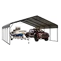 PHI VILLA Outdoor Metal Carport 20' x 20', Carport Canopy Tent Heavy Duty, Garage Car Shelter Shade with Metal Roof, Frame and Bolts for Car, Truck and Boat
