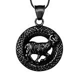 Hipunk Aries Necklace Zodiac Pendant for Men - Constellation Zodiac Star Sign Horoscope Pendant 316L Stainless Steel Black Gun Plated Astrology Birthday Gifts Mens/Women Jewelry SP0057B