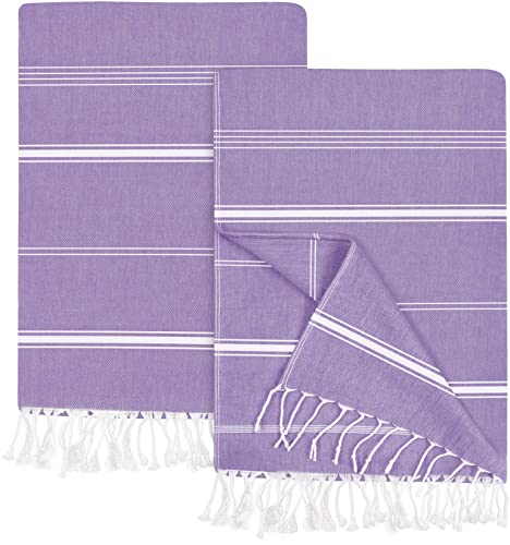 Utopia Towels 2 Pack Turkish Beach Towel (100 x 180 cm) - 100% Cotton Oversized Sand Free Lightweight Quick-Dry Turkish Towel Prewashed for Soft Feel Large Peshtemal Towel for Travel (Purple)