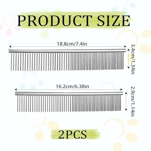 2 Stück Hundekamm, 2-in-1 Edelstahl Haustier Kamm Abgerundeten Haustierkamm Stahlkamm Metall Fellpflegekamm für Große Mittlere Kleine Hunde und Katzen zum Entfernen von Knoten und Verwicklungen