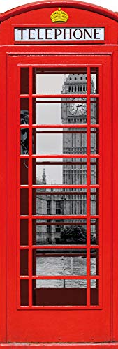 1art1 Londres Poster De Porte Cabine Téléphonique Rouge avec Big Ben Et Tamise, Collage Affiche...