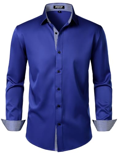 JEMITOP Men's Stretch Multi-Use Dress Shirts Party Prom Wedding Tuxdeo Long Sleeve Button Down Shirts Royal Blue XL