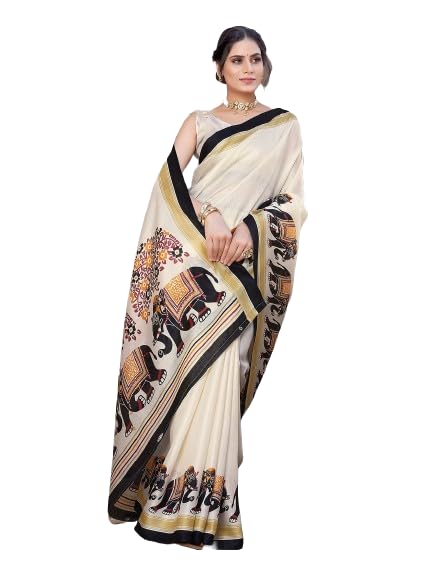 Women Faux Silk Printed Saree with Unsewn Blouse Material Suitable for All Indian Occasions and Festivals