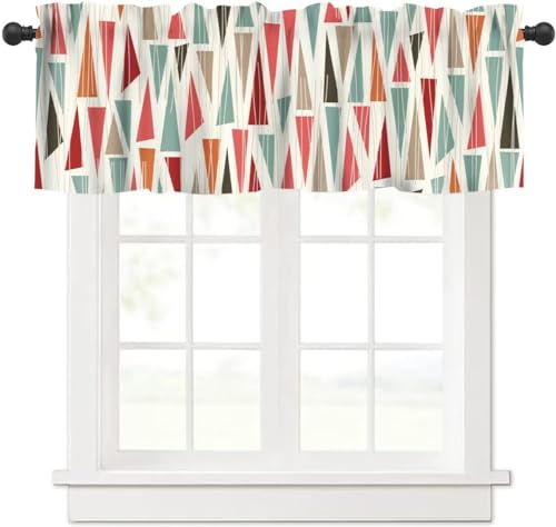 Image of Mid Century Modern Window Valance Curtain, Vintage Retro Stars Abstract Boomerang Pattern Window Valances Treatments for Kitchen Living Room Cafe Decor 54'x18', 1 Panel