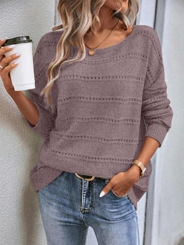 Image of Women's Sweater Soft Boat Neck Long Sleeve Oversized Sweaters Crochet Pullover Knit Tops