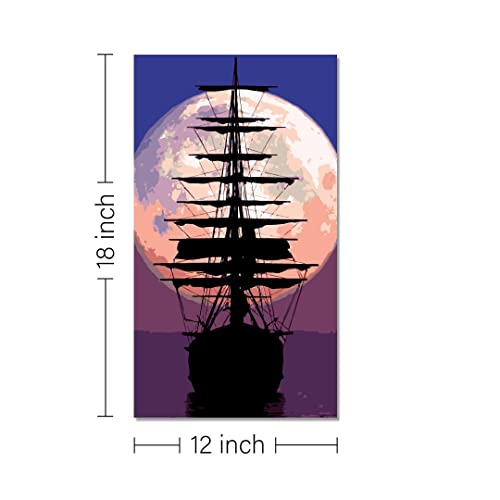 Image of RANGOLI 100% Cotton Stretched Canvas Painting 400 GSM, Framed Moonlight Sailing Canvas Abstract Wall Art for Living Room, 3D Paintings for Wall Decor (12 x 18 Inch With Frame)