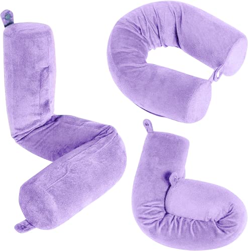 Dot&Dot Twist Memory Foam Travel Pillow for Neck, Chin, Lumbar and Leg Support - Neck Pillows Sleeping Airplane Side, Stomach Back Sleepers Adjustable, Bendable Roll Pillow, Purple (TS-MFP-25-PL)