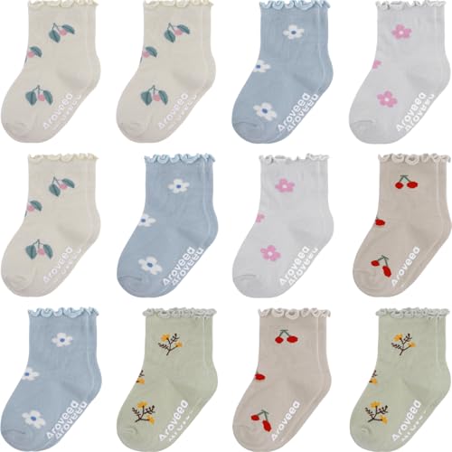 Image of Aroveea Non Slip Grip Ankle Baby Socks 12 Pack for Toddler Boys and Girls Kids Infant Baby Cute Cotton Socks