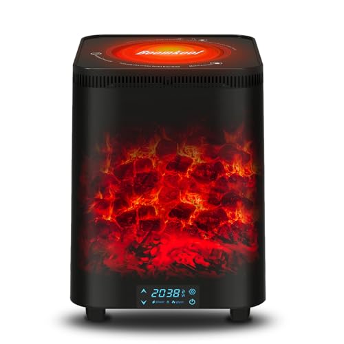 Boomkool heaters for Indoor use, Simulated Flame Electric Fireplace, 1300W Fast Electric Heater with Voice Manipulation & Remote and Thermostat, Portable Smart Heater for Kitchen cookoing, Bedroom