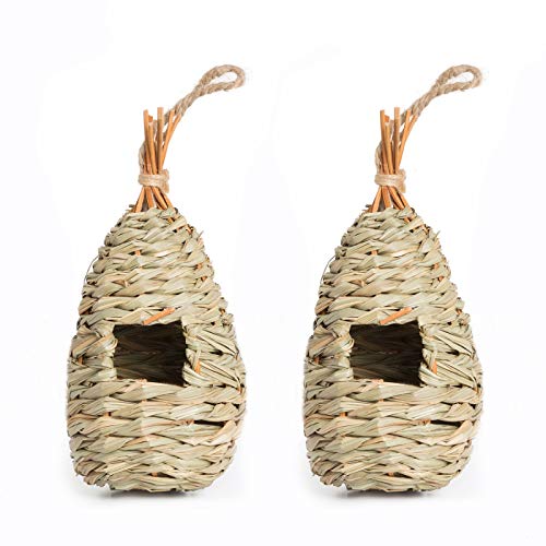 AQUEENLY Hummingbird House Set of 2 Hand Woven Hummingbird Houses Nest Small Hanging