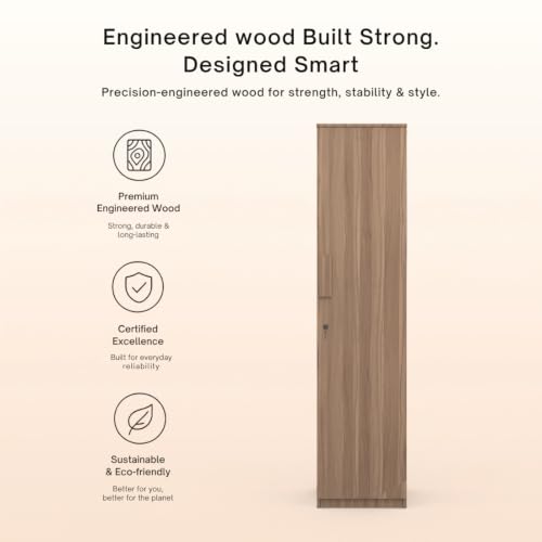 Image of COUCH CULTURE Adona Engineered Wood Wardrobe for Clothes with 1 Door | Storage Organizer | Storage Cabinet for Kitchen | Multipurpose Almirah for Bedroom, Living Room | 1 Year Warranty - Leon Teak