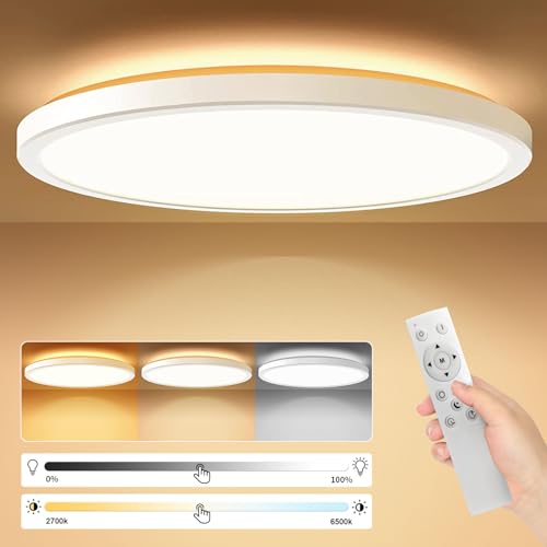 Lamparas de Techo 24W, Plafon Led Techo Regulable con Mando a Distáncia & Efecto de Retroiluminación, Lampara de Techo para Dormitorio Cocina comedor habitacion Pasillo Balcón Salón, Ø30CM - Blanco