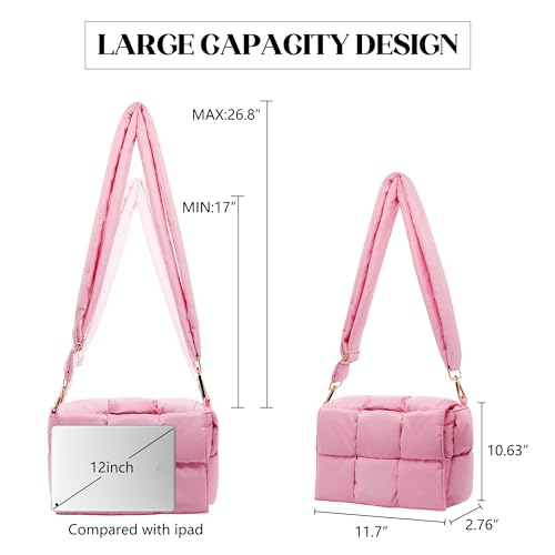 Image of Shoulder Bag Lightweight Puffer Tote Crossbody Bag Handwoven for Women | waterproof nylon, durable, soft padded texture, versatile for travel, work, weekend, everyday, adjustable strap