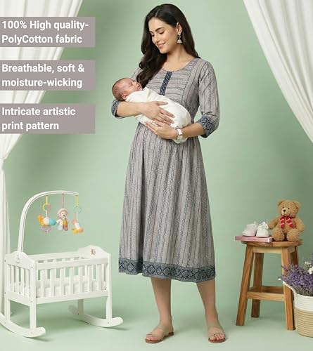 Image of DUMMY SHAPE Pregnancy Dresses for Women Cotton | Floral Anarkali Flare Kurta with Dual Nursing Zippers | Pregnancy & Breastfeeding | Feeding Kurtis | Baby Shower | Gifts for Pregnant Woman