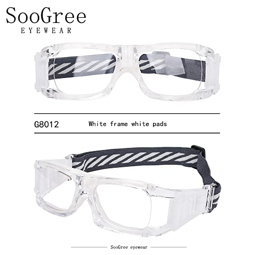 Soogree Sports Goggles - Racquetball Glasses Protective Eyewear For Men And Womens Damping & Anti Fog With Adjustable Strap (G8012 White Frame White Pad) #TOP2
