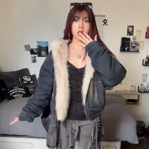 Fuzzy Hoodie Lined Thicken Denim Urban Vintage Trucker Hooded Jean Jacket Outwear4