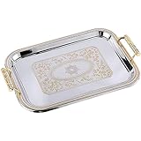 Farigrut 卓上用トレイ ステンレス鋼 トレイ おしゃれ 配膳盆 長方形ゴールデンワインセットレストランティーカップティートレイホテル KTV ビュッフェトレイ トレイ (ゴールデン,XL：55cmx41cm)