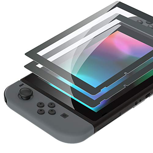 eXtremeRate 2 Protectores de Pantalla para Nintendo Switch Protector de Pantalla de Vidrio Templado Transparente HD con Borde Colores Anti-arañazos, Anti-Huella, Inastillable, Sin Burbujas(Gris)