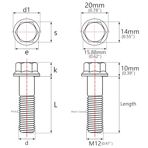 Image of Titanium Bolt M12 30 35 40 45 50 55 60 65 70 75 80 85 90mm Hex Small Flange Head for Motorcycle Car Modification Pack of 4 (M12x65mm Pitch 1.5, Gold)