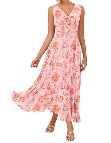 Image of GRACE KARIN Women's Summer Sleeveless Floral Maxi Dress V Neck Formal Wedding Guest Dress A Line Beach Vacation Clothes