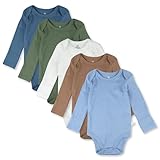 HonestBaby Unisex Baby Organic Cotton Long Sleeve Bodysuits Multi Pack And Toddler T-Shirt Set, 5 Pack Earthly Blues, Newborn US