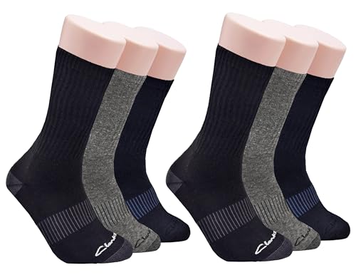 Clarks Men's Casual Half Cushion Crew Socks 6 Pair, Black/Charcoal/Navy, Men's 7-12 Shoe