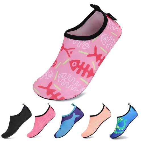 SAGUARO Zapatos de Agua Niños Bebes Natación Zapatos de Niños Escarpines Descalzos Calcetines Ligero para Playa Piscina,Pez Rosa,30/31