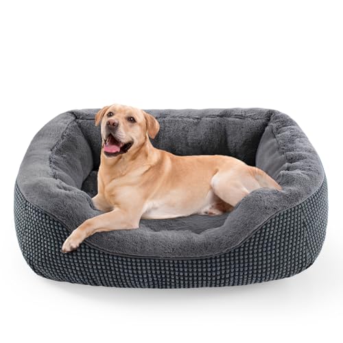 INVENHO Large Dog Beds Large Sized Dog Washable, Orthopedic Warming Soft Sleeping Puppy Bed Durable Pet Bed with Anti-Slip Bottom L(35"x25"x10")