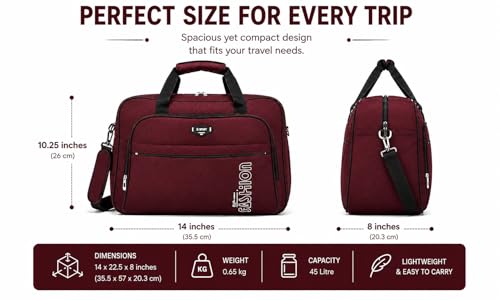 Image of 45L Large Travel Duffle Bag for Men & Women | Waterproof Multi Compartment Duffel Bag for Travelling | Gym Sports Weekend Cabin Luggage Bag (Maroon)
