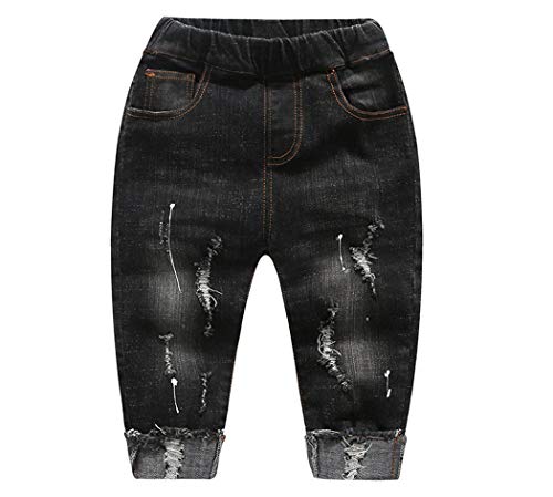 Kidscool Baby & Little Boys/Girls Elastic Waist Ripped Denim Pants Jeans Black, 18-24 Months