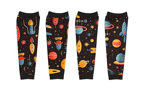 Image of Petwarm Dog Recovery Leg Sleeves 4pcs Set Rocket Print - Breathable Anti-Lick Dog Leg Sleeves, Surgery Recovery Wraps for Joint Support, 4-Pack for Small Dogs, Black Gold, S