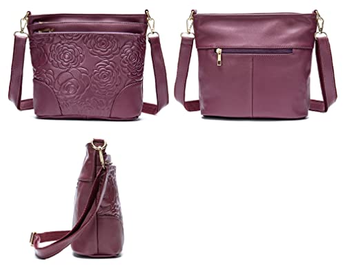 Women Genuine Leather Shoulder Bag Floral-Embossed Crossbody Bag Handbag Purse for Women2