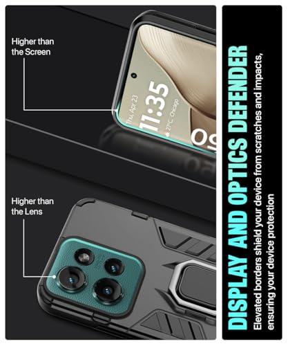Image of WOW IMAGINE Shock Proof Back Case Mobile Cover for Motorola Moto Edge 50 5G | Back Cover Case (Tough Armor | Hybrid PC + TPU | Ring Holder & in-Built Kickstand | Black)