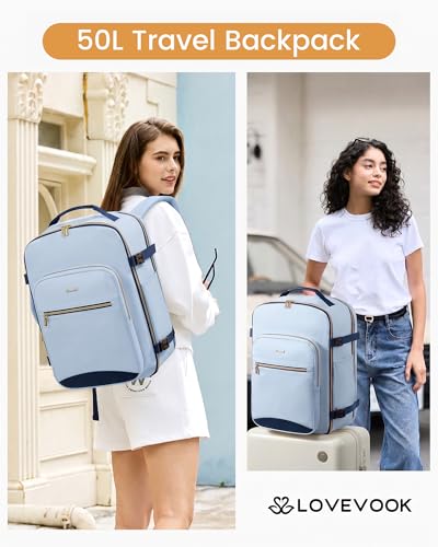 Image of LOVEVOOK 50L Travel Backpack Flight Approved Carry on Backpack,3 Packing Cubes,Waterproof Personal Item Travel Bag,TSA Carry on Luggage Suitcase Travel Essentials,Gifts for Women & Men,fits 18 inch Laptop