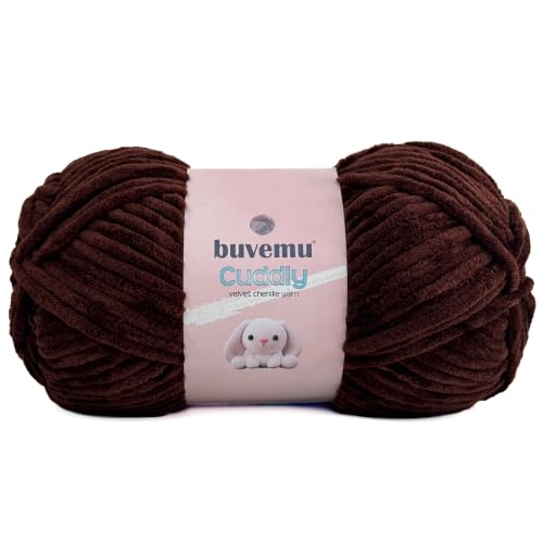 Image of Cuddly Velvet Chenille Yarn, Super Soft Fluffy Bulky for Knitting Crocheting Crafting Blanket Amigurumi, Durable for Shedding, 3.53 Ounces (100 Gram) 109 Yards (100 Meters) (Coffee)