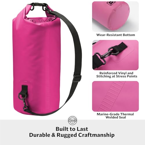 Image of STOVER 5 /10 /25 /30 /40L Waterproof Dry Bag, Medium Lightweight Roll Top Dry Bag Backpack w /Waterproof Phone Case, Kayaking, Travel, Hiking, Fishing, Tubing, Camping, the Beach, Men /Women (Pink)