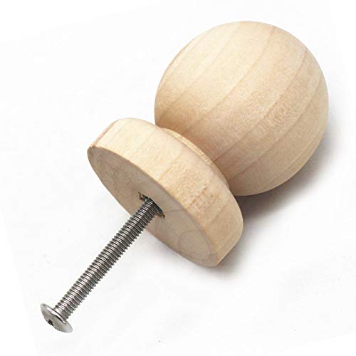 WEICHUAN 10PCS Ball with Base Shape Unfinished Wood Drawer Knobs Pulls Handles - Cabinet Furniture Drawer Knobs Pulls Handles (Diameter: 1-3/8 Inches Height: 1-3/4 Inch) - Thumbnail 3