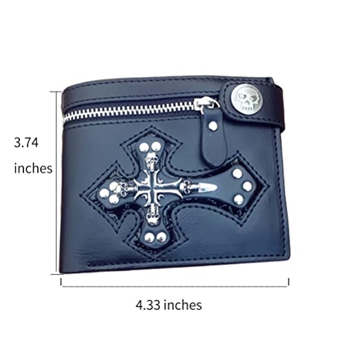 HeiBai Xiong Gothic Cross Wallet Punk Bifold Skull Goth Billfold Leather Wallet With Snap4