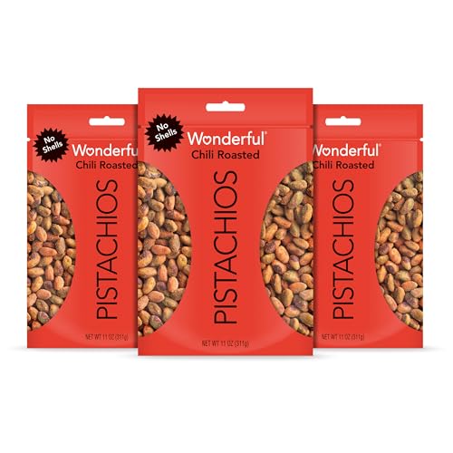 Wonderful Pistachios No Shells, Chili Roasted Nuts, 11 Ounce Bag (Pack of 3), Protein Snacks, Gluten Free Food, Healthy Snacks for Adults