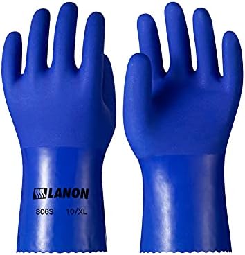 LANON 6 Pairs PVC Chemical Resistant Gloves, Heavy-Duty Rubber Gloves, Acid, Alkali and Oil Protection, Non-Slip, XL