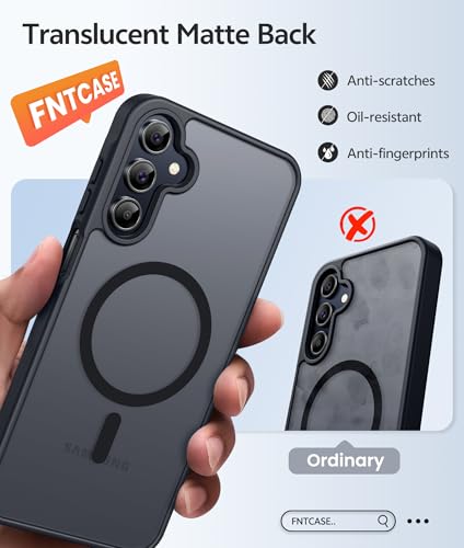 Image of FNTCASE for Galaxy A15 5G Phone Case: [Compatible with Magsafe] [Screen Protector] Matte Translucent Military-Grade Protection for Samsung A15 Cover - Black