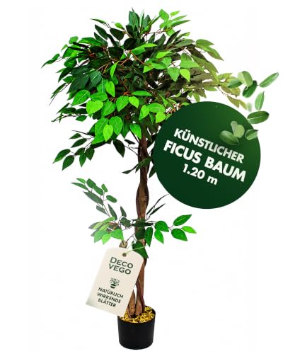 Decovego Künstlicher Ficus Benjamin, 120 cm Kunstpflanze, Kunstbaum