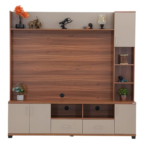 Image of Royaloak Genting Malaysian Entertainment Unit | Engineered Wood | Melamine with Vertical Fluting | Soft Close Hinges | Open Shelf | Ample Storage |Drawer Storage | Telescopic Channel TV Cabinet