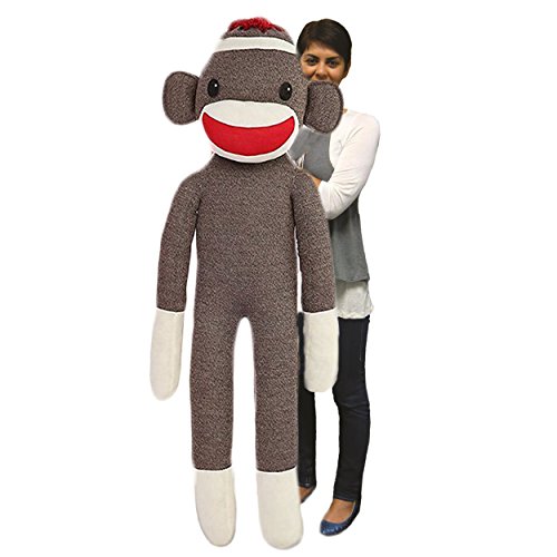 Plushland Giant Sock Monkey Stuffed Animal - Life Size Huge 72 Inches, Soft Polyester Filling
