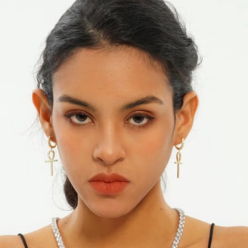 TOPGRILLZ Cross Hoop Dangle Earrings 925 Sterling Silver 5A+ Cubic Zirconia 14K Gold Hypoallergenic Cross Hoop Cuff Huggie Drop Earrings For Men Women4