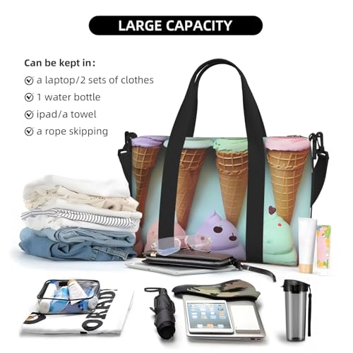 Travel Duffel Bags Personal Item Bag Carry on Luggage Bag Training Handbag Lightweight Waterproof Sports Gym Bag Ice Cream Cones Weekender Bag for Women Men4