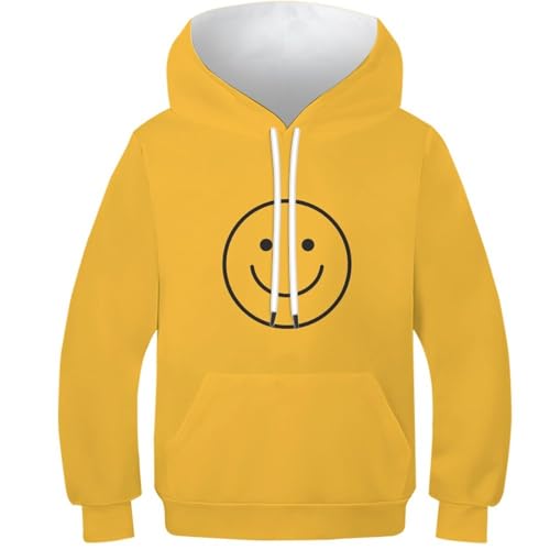 Pull à capuche enfants imprimé jaune, le sweat idéal pour le collège et les loisirs en 12-14Y